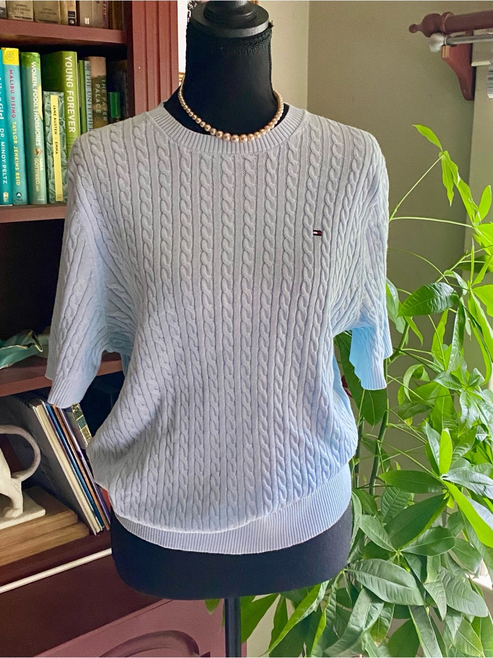 Tommy Hilfiger Pale Blue Cable-Knit Crewneck Sweater